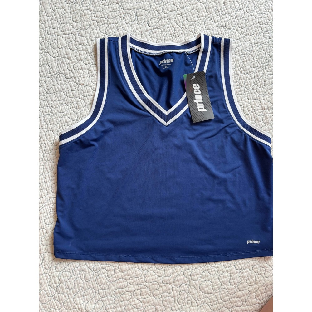 Prince‎ Womens Royal Blue V-Neck Athletic Tank Top XL Cropped/Boxy Tennis